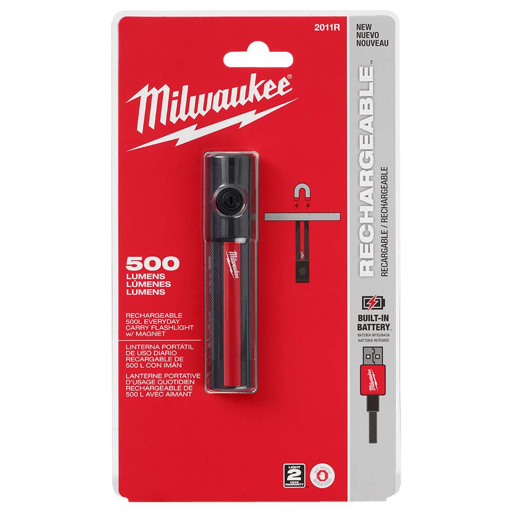 LINTERNA RECARGABLE DE 500 LUMENES RECTA CON IMAN MILWAUKEE