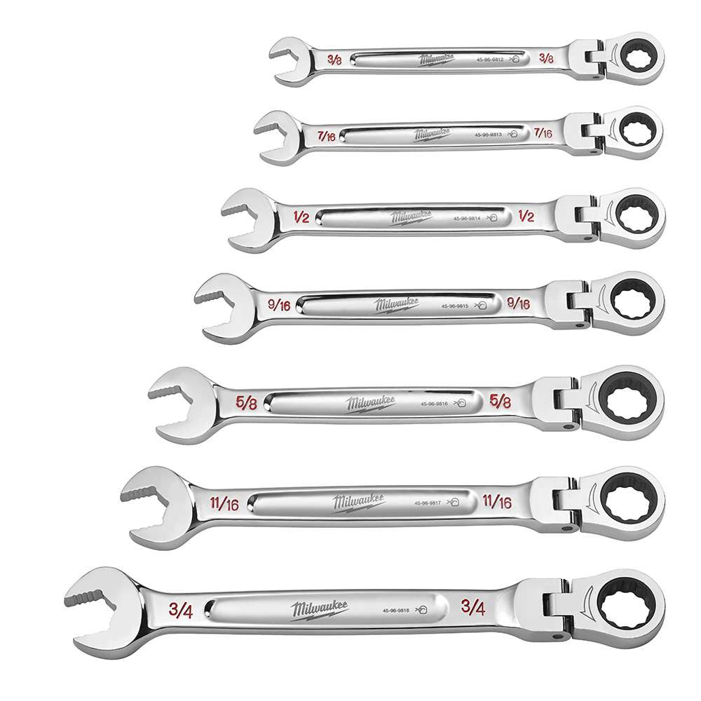 KIT DE LLAVES COMBINADAS DE TRINQUETE CON CABEZA FLEXIBLE SAE DE 7 PIEZAS