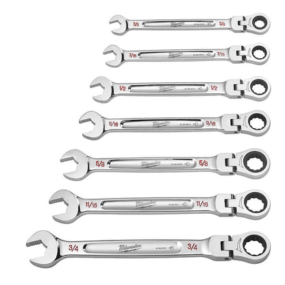 KIT DE LLAVES COMBINADAS DE TRINQUETE CON CABEZA FLEXIBLE SAE DE 7 PIEZAS
