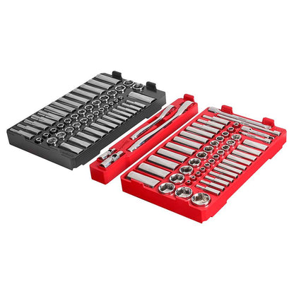 JUEGO DE DADOS Y TRINQUETES SAE Y MÉTRICOS DE 1/4 Y 3/8 DE 106 PIEZAS CON ORGANIZADOR DE BAJO PERFIL PACKOUT